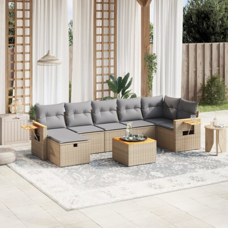 vidaXL Juego de sofás jardín con cojines beige mezcla 8 pzas ratán PE
