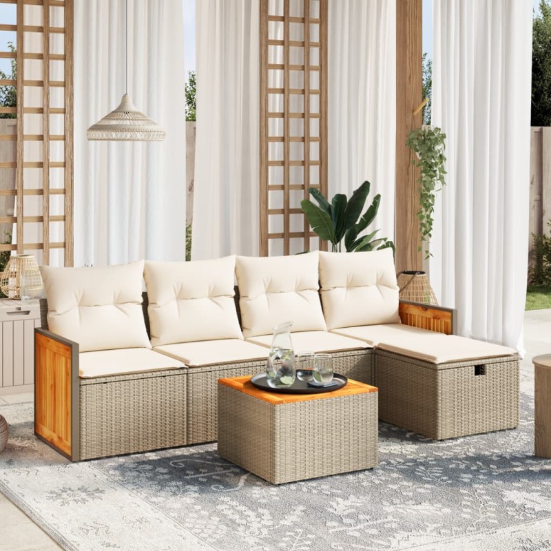 vidaXL Juego de sofás jardín con cojines 6 pzas ratán sintético beige vidaXL Juego de sofás jardín con cojines 6 pzas ratán sintético beige