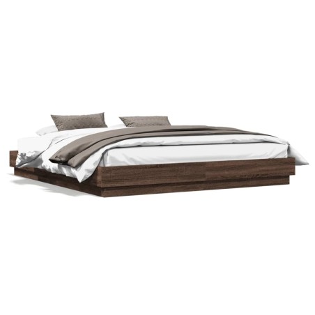 vidaXL Estructura de cama con luces LED roble marrón 180x200 cm