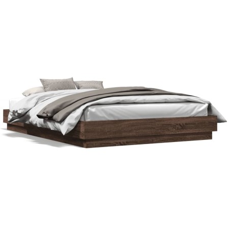 vidaXL Estructura de cama con luces LED roble marrón 140x200 cm