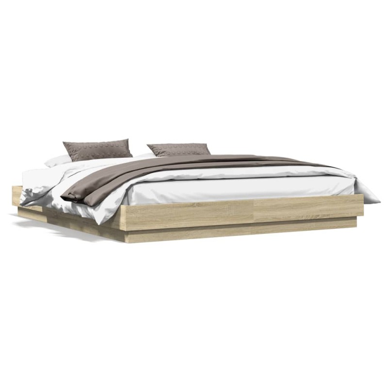 vidaXL Estructura de cama con luces LED roble Sonoma 200x200 cm vidaXL Estructura de cama con luces LED roble Sonoma 200x200 cm