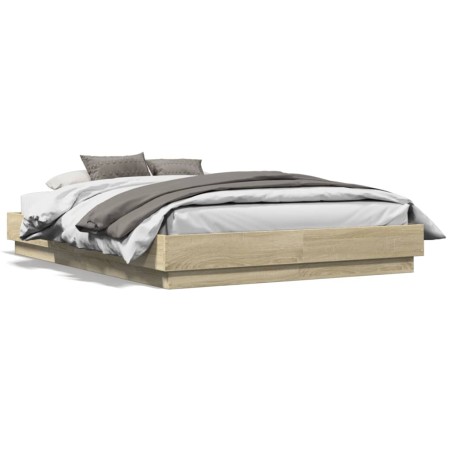 vidaXL Estructura de cama con luces LED roble Sonoma 120x190 cm
