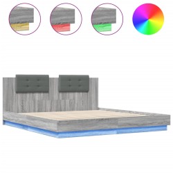 vidaXL Estructura de cama cabecero luces LED gris Sonoma 160x200 cm