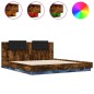 vidaXL Estructura de cama cabecero luces LED roble ahumado 180x200 cm vidaXL Estructura de cama cabecero luces LED roble ahumado 180x200 cm