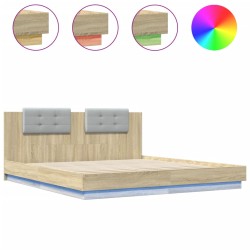 vidaXL Estructura de cama cabecero luces LED roble Sonoma 180x200 cm