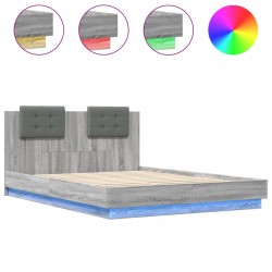 vidaXL Estructura de cama cabecero luces LED gris Sonoma 120x200 cm