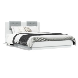 vidaXL Estructura de cama con cabecero y luces LED blanco 120x200 cm