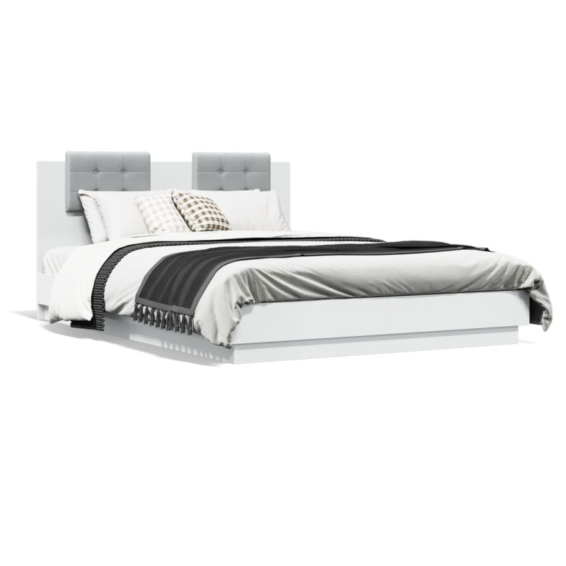 vidaXL Estructura de cama con cabecero y luces LED blanco 120x200 cm vidaXL Estructura de cama con cabecero y luces LED blanco 120x200 cm