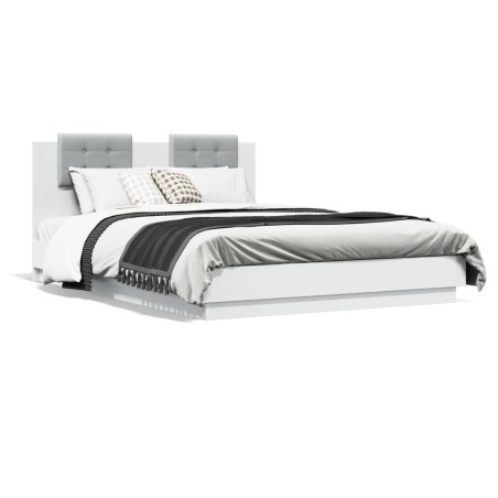 vidaXL Estructura de cama con cabecero y luces LED blanco 120x200 cm