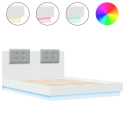 vidaXL Estructura de cama con cabecero y luces LED blanco 120x200 cm