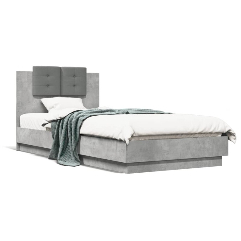 vidaXL Estructura de cama cabecero luces LED gris hormigón 90x200 cm vidaXL Estructura de cama cabecero luces LED gris hormigón 90x200 cm