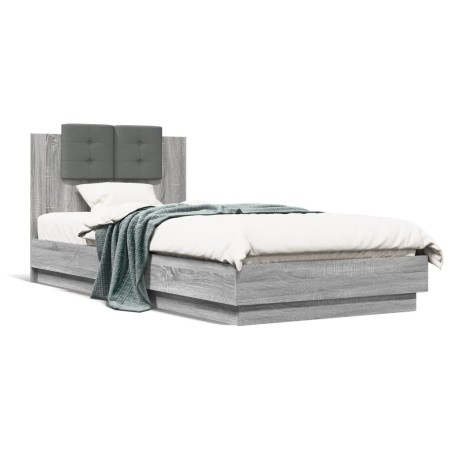 vidaXL Estructura de cama cabecero luces LED gris Sonoma 100x200 cm