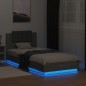 vidaXL Estructura de cama cabecero luces LED gris Sonoma 100x200 cm