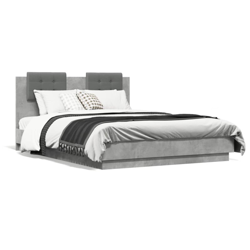 vidaXL Estructura de cama cabecero luces LED gris hormigón 140x190 cm vidaXL Estructura de cama cabecero luces LED gris hormigón 140x190 cm