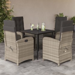vidaXL Set comedor de jardín 5 pzas cojines ratán sintético gris claro