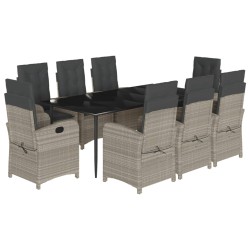 vidaXL Set comedor de jardín 9 pzas cojines ratán sintético gris claro