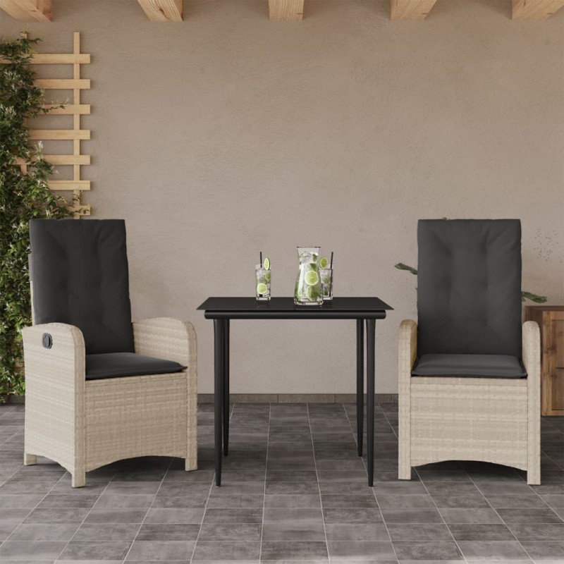 vidaXL Set comedor de jardín 3 pzas cojines ratán sintético gris claro vidaXL Set comedor de jardín 3 pzas cojines ratán sintético gris claro