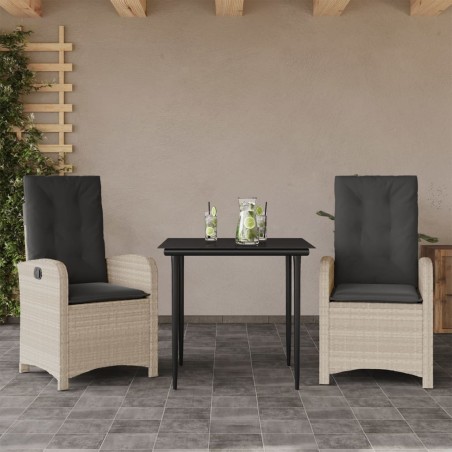 vidaXL Set comedor de jardín 3 pzas cojines ratán sintético gris claro