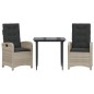 vidaXL Set comedor de jardín 3 pzas cojines ratán sintético gris claro vidaXL Set comedor de jardín 3 pzas cojines ratán sintético gris claro
