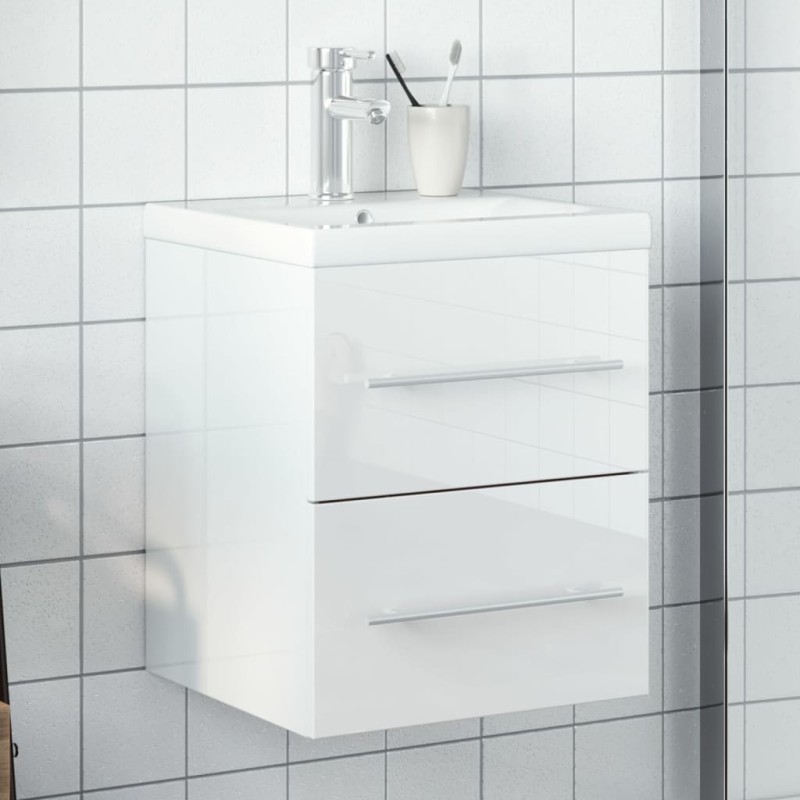 vidaXL Mueble de baño con lavabo integrado blanco brillo vidaXL Mueble de baño con lavabo integrado blanco brillo