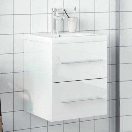 vidaXL Mueble de baño con lavabo integrado blanco brillo
