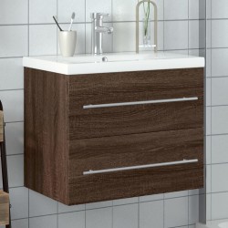 vidaXL Mueble de baño con lavabo integrado marrón roble
