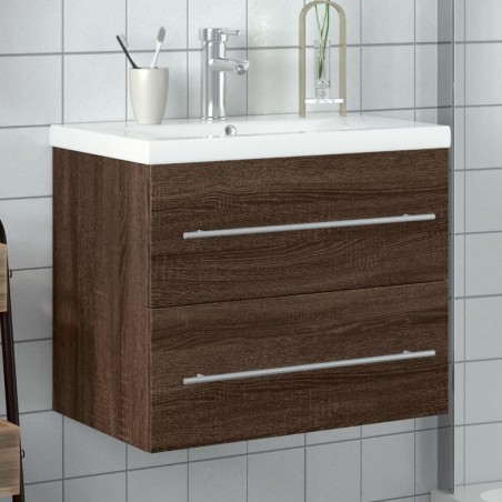 vidaXL Mueble de baño con lavabo integrado marrón roble