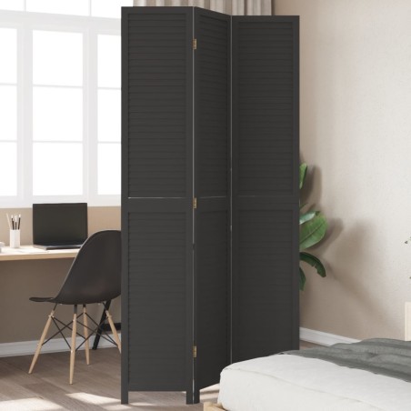 vidaXL Biombo separador de 3 paneles madera maciza Paulownia negro