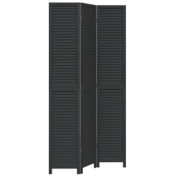 vidaXL Biombo separador de 3 paneles madera maciza Paulownia negro