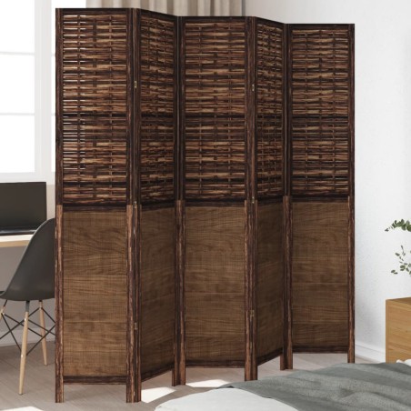 vidaXL Biombo separador de 5 paneles madera paulownia marrón oscuro