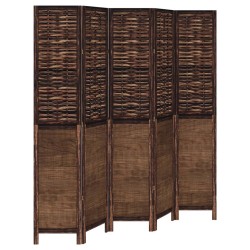 vidaXL Biombo separador de 5 paneles madera paulownia marrón oscuro