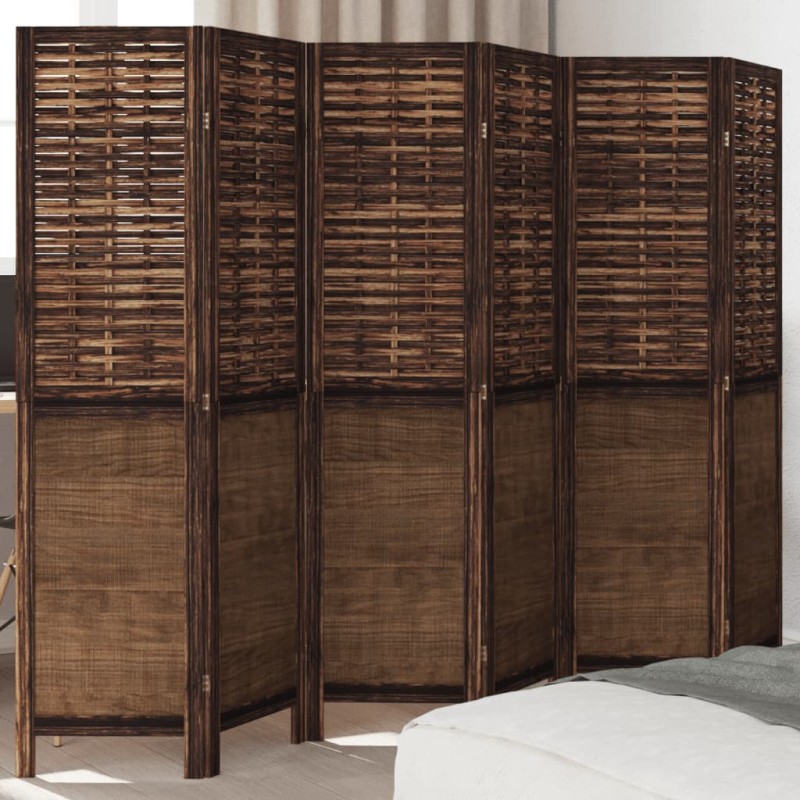 vidaXL Biombo separador de 6 paneles madera paulownia marrón oscuro vidaXL Biombo separador de 6 paneles madera paulownia marrón oscuro