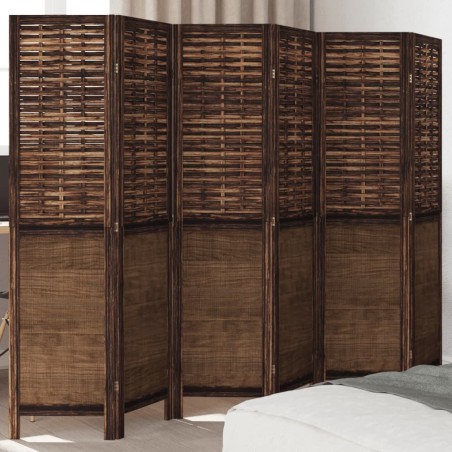 vidaXL Biombo separador de 6 paneles madera paulownia marrón oscuro