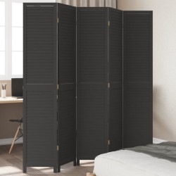 vidaXL Biombo separador de 5 paneles madera maciza Paulownia negro