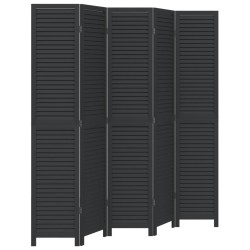vidaXL Biombo separador de 5 paneles madera maciza Paulownia negro