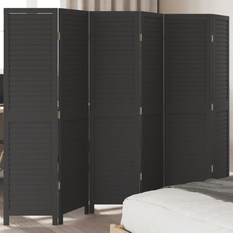 vidaXL Biombo separador de 6 paneles madera maciza Paulownia negro vidaXL Biombo separador de 6 paneles madera maciza Paulownia negro