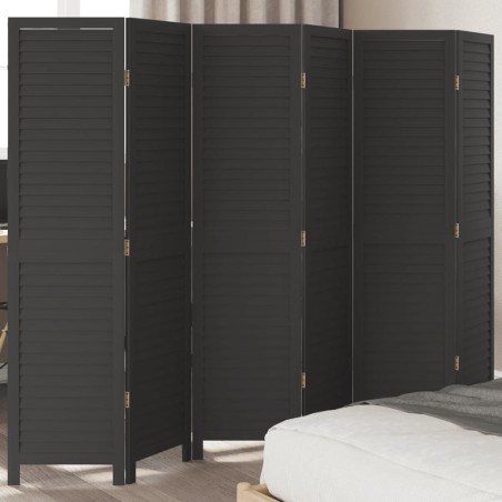 vidaXL Biombo separador de 6 paneles madera maciza Paulownia negro