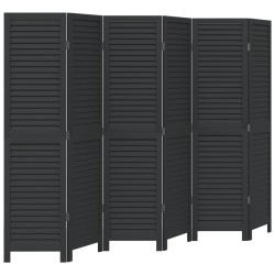vidaXL Biombo separador de 6 paneles madera maciza Paulownia negro
