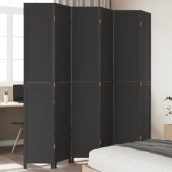 vidaXL Biombo separador de 6 paneles madera maciza Paulownia negro