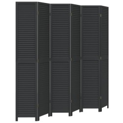 vidaXL Biombo separador de 6 paneles madera maciza Paulownia negro