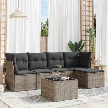 vidaXL Set de muebles de jardín 6 pzas y cojines ratán sintético gris