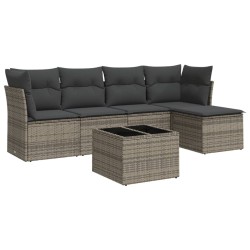 vidaXL Set de muebles de jardín 6 pzas y cojines ratán sintético gris