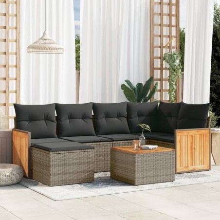 vidaXL Set de sofás de jardín 7 piezas con cojines ratán PE gris