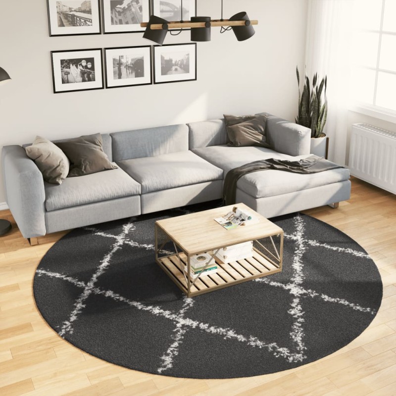 vidaXL Alfombra de pelo largo moderna negro y crema Ø 240 cm
