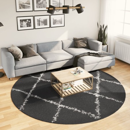vidaXL Alfombra de pelo largo moderna negro y crema Ø 240 cm