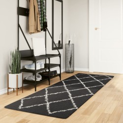 vidaXL Alfombra de pelo largo moderna negro y crema 80x250 cm