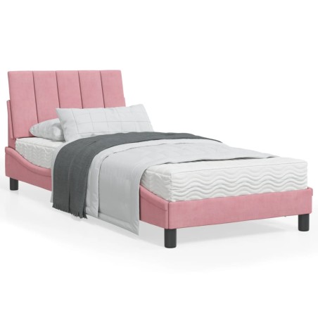 vidaXL Estructura de cama con cabecero de terciopelo rosa 90x200 cm