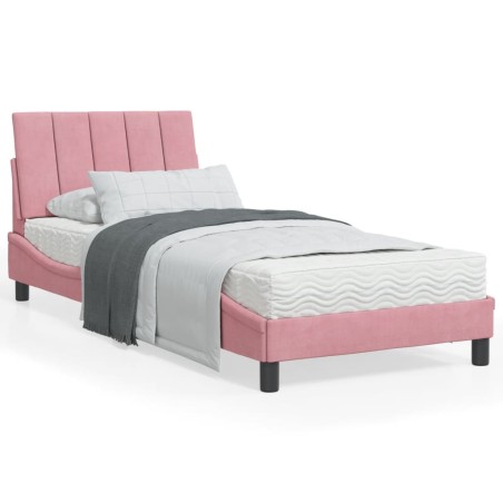 vidaXL Estructura de cama con cabecero de terciopelo rosa 90x190 cm