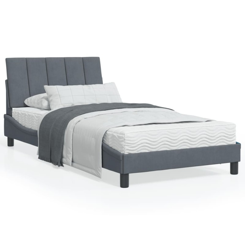 vidaXL Estructura cama con cabecero terciopelo gris oscuro 100x200 cm vidaXL Estructura cama con cabecero terciopelo gris oscuro 100x200 cm