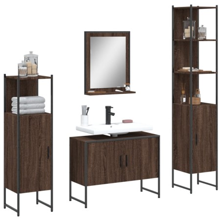 vidaXL Set de muebles de baño 4 pzas madera contrachapada marrón roble